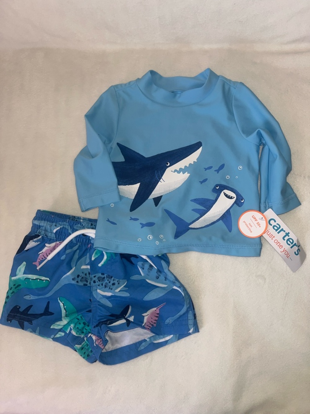 Carter's Light Blue Shark Rashguard Swim Set 3m